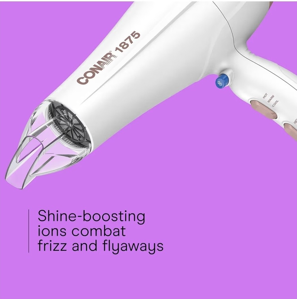 CONAIR DOUBLE CERAMIC HAIR DRYER! 1875 WATTS W/ DIFFUSER & CONCENTRATOR IONIC