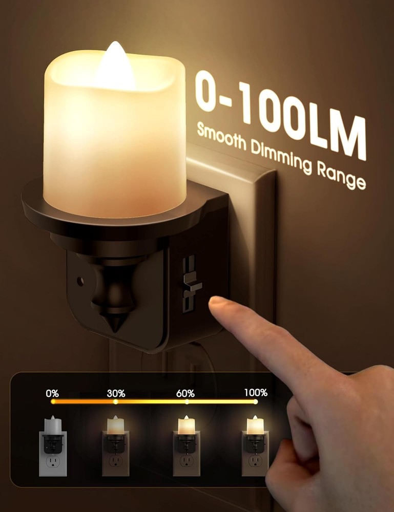 Flameless Candle Night Light, Lights Plug into Wall 2 2 Pack, Warm