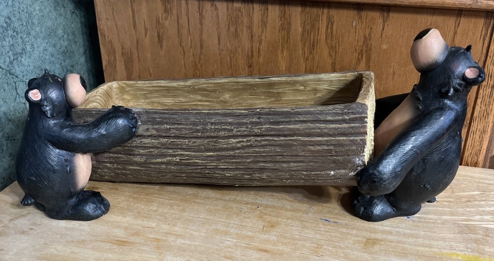Two Black Bears Lifting A Log Planter