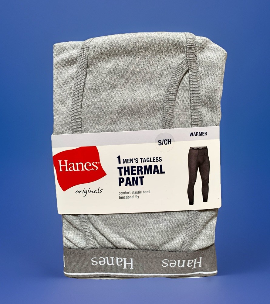 NEW Hanes Men’s Tagless Gray Solid Print Thermal Base Layer Pants Size Small