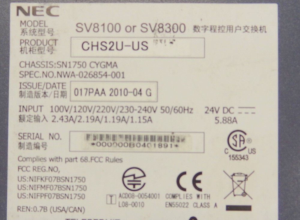 NEC CHS2U-US SV8100/SV8300 w/ CD-PRTA , CD-4COTB Modules