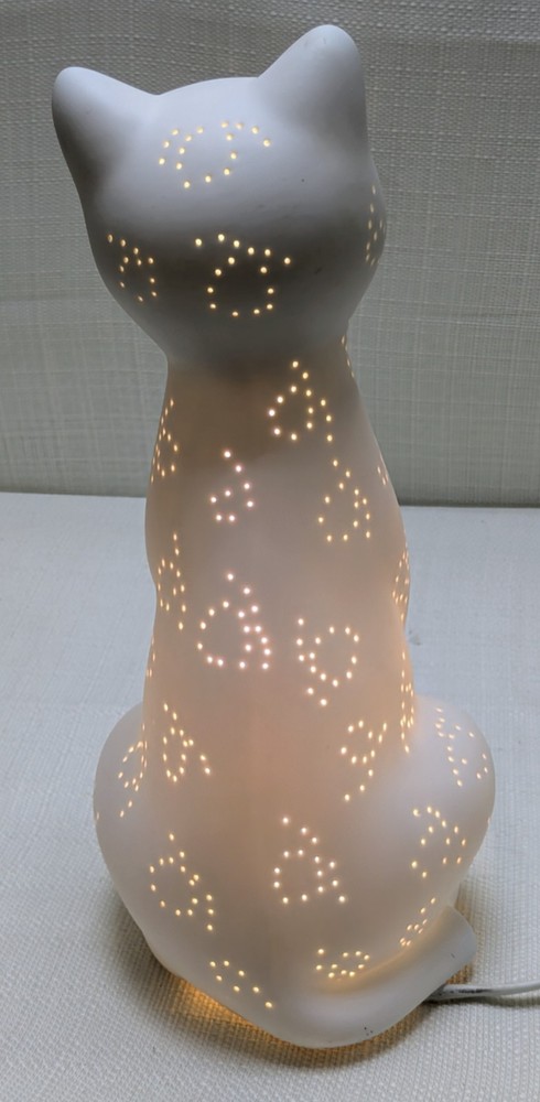 White 12" Ceramic Cat Night Light Lamp