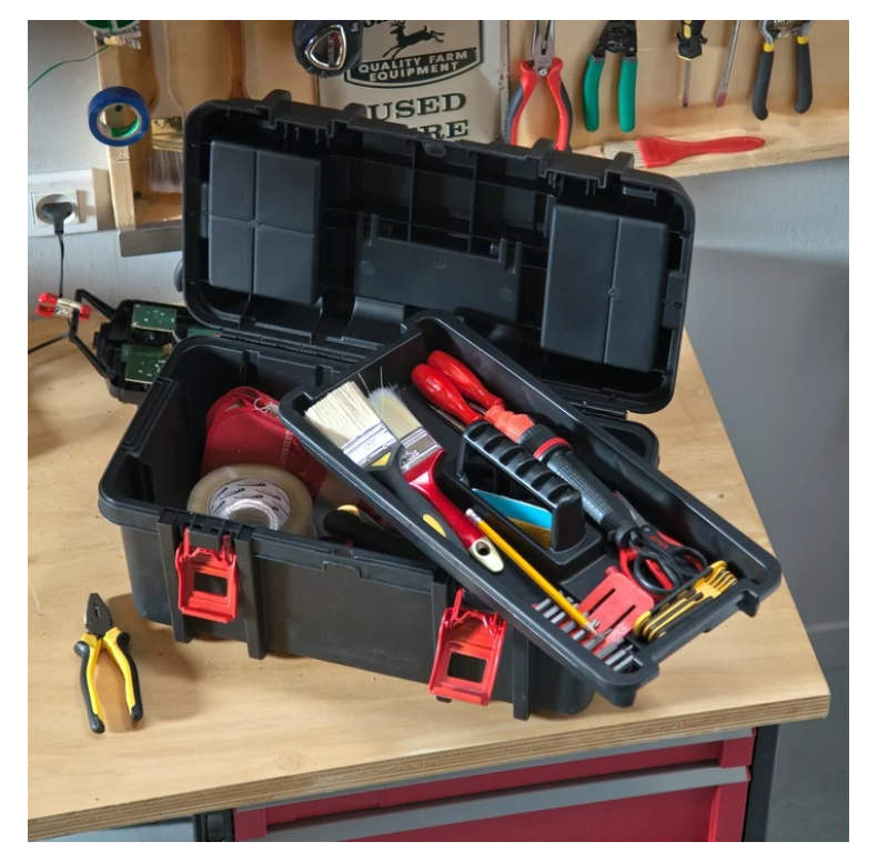 Hyper Tough 16-inch Toolbox, Plastic Tool and Hardware Storage, Black