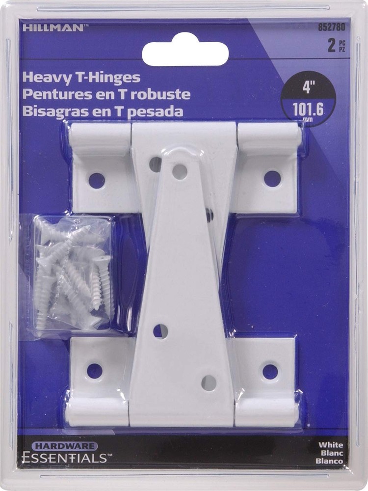 852780 Heavy Duty T-Hinges White 4" - 2 Pack