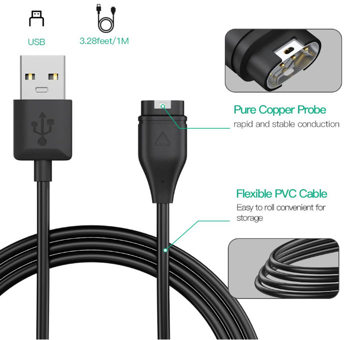 Compatible for Garmin Watch Charger Cable (2 Pack)