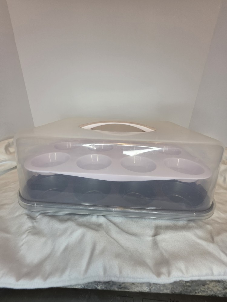 Cupcake Caddy Pink Tier Clear Dome W Lock Clips & Handle