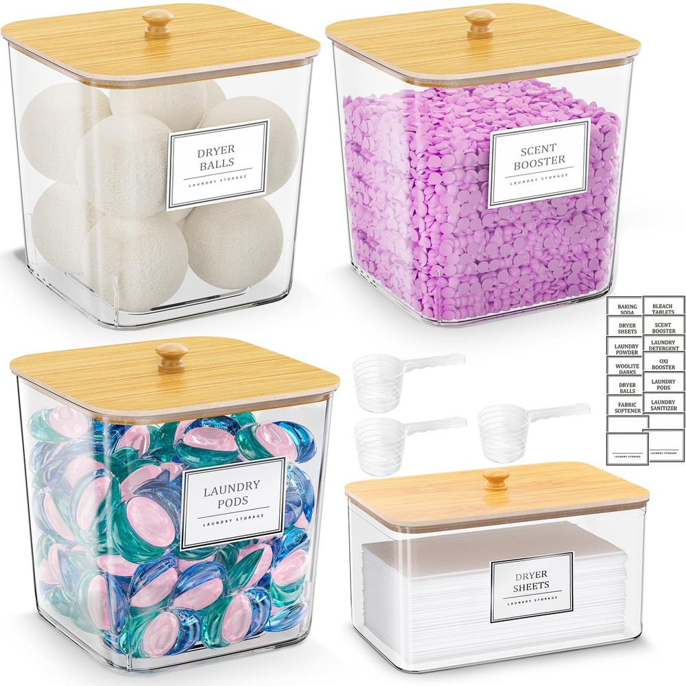 Laundry Pods Storage Container, Clear Laundry Room Organization and Storage,D...