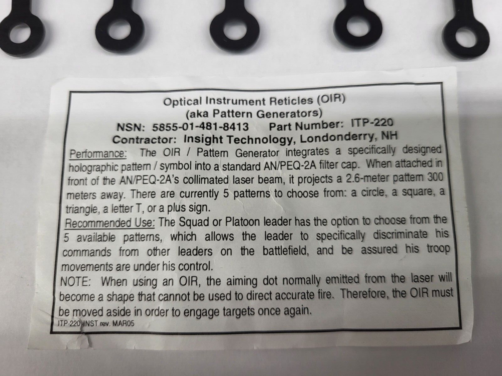 Insight PEQ 2 2A Laser Pattern Generators ITP-220 Reticle & Diffuser Cap ITP-084