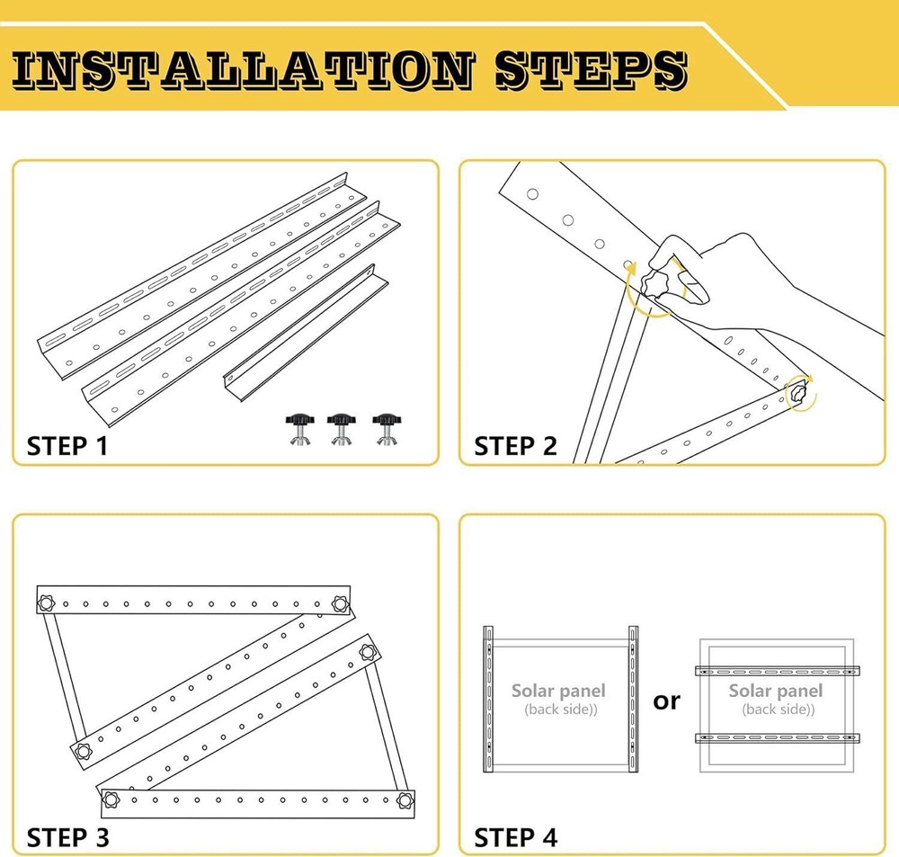 4PCS Solar Panel RV Tilt Mount Brackets Rooftop Flat Surface Adjustable Frame US