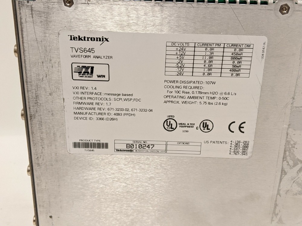 Tektronix TVS645 Waveform Analyzer Module VXI REV: 1.4 Firmware REV: 1.7