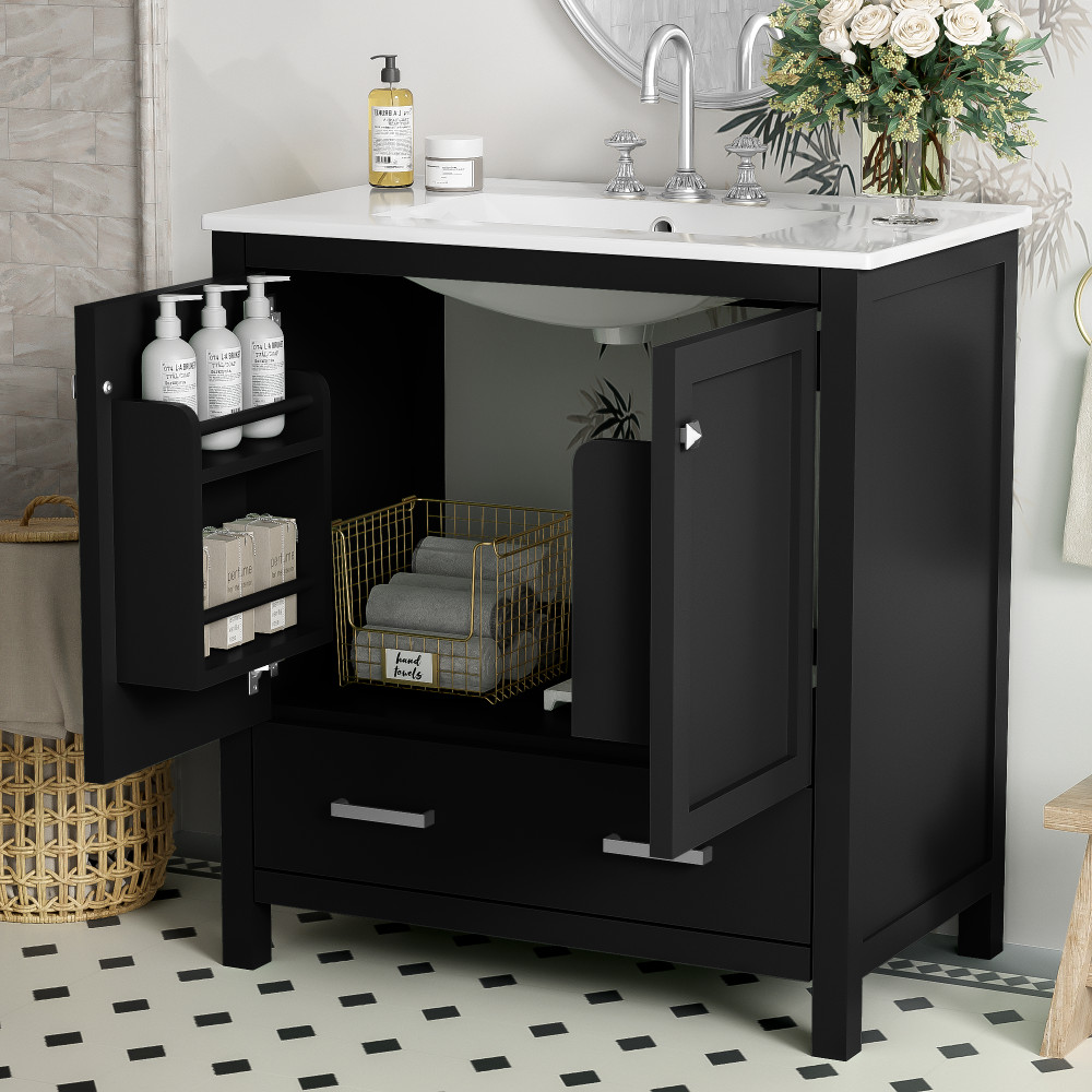 Bathroom Storage Cabinet W 2 Doors Drawer Soft Closing Multifunctional Storage