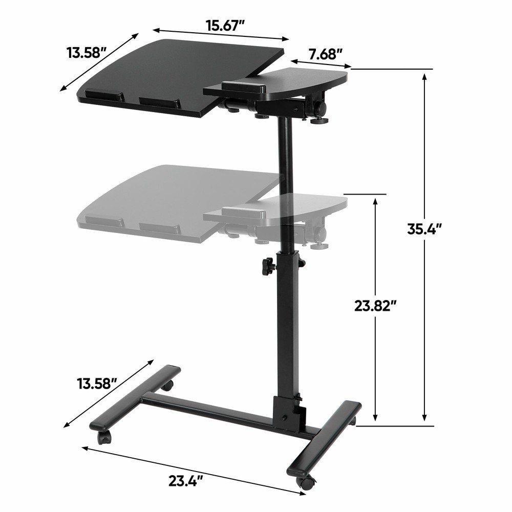 Angle Rolling Laptop Desk Table W/ Casters Notebook Stand Height Adjustable