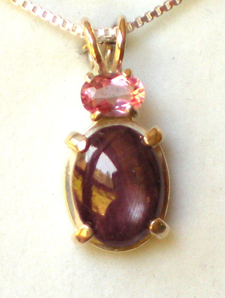 Star Ruby with Pink Topaz Pendant - Sterling Silver j2814