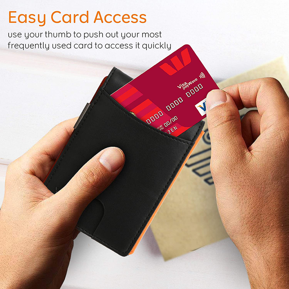 Leather Minimalist Bifold Wallets For Men RFID Blocking Slim Front Pocket Purse
