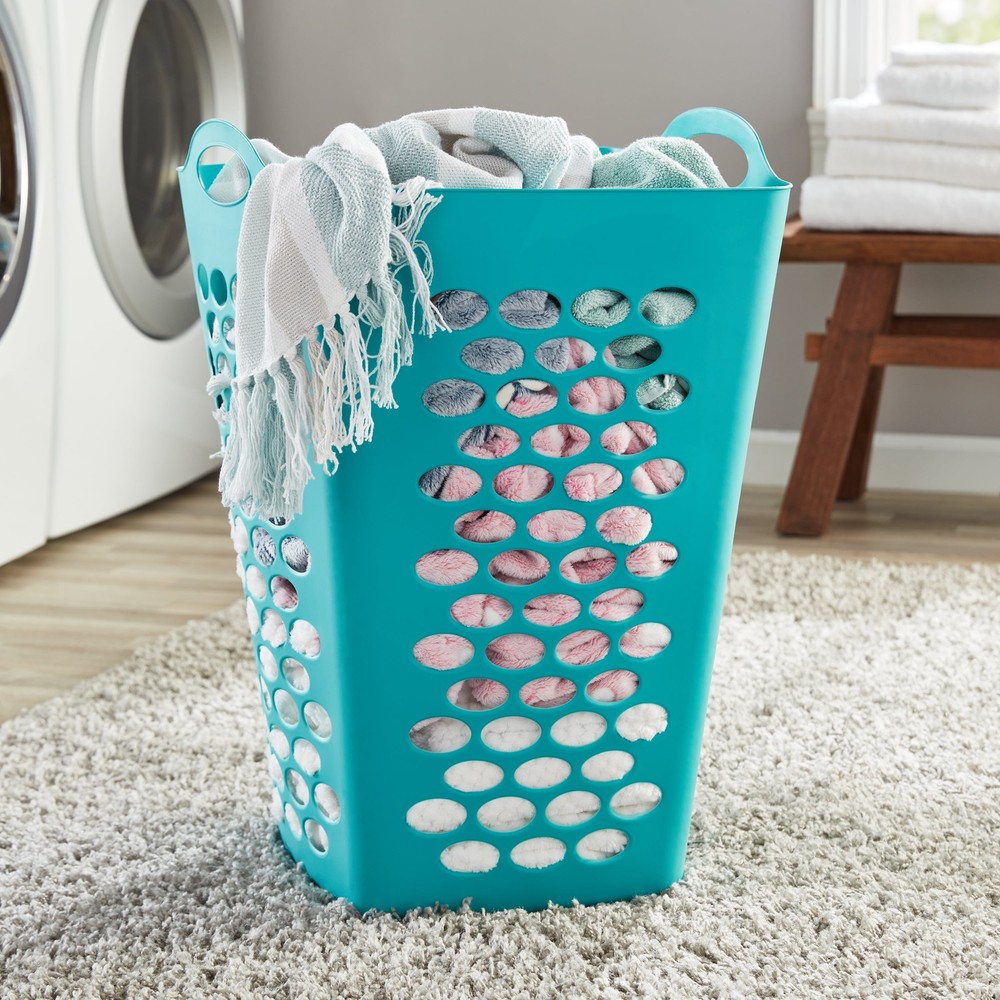 2 Bushel Flexible Square Laundry Hamper Durable Construction Laundry Box Teal