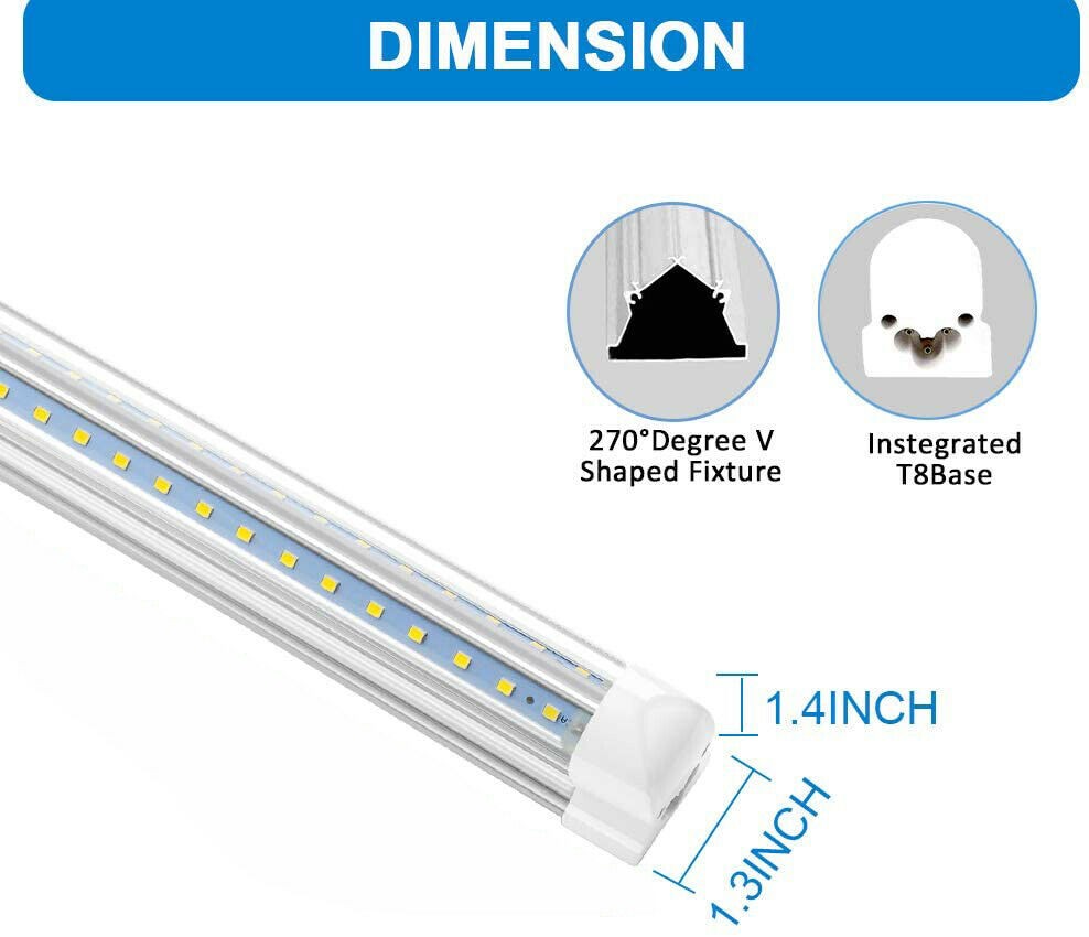 24 Pack 8FT LED Tube Light Fixture T8 Integrated Shop Ceiling Light 72W 8600LM