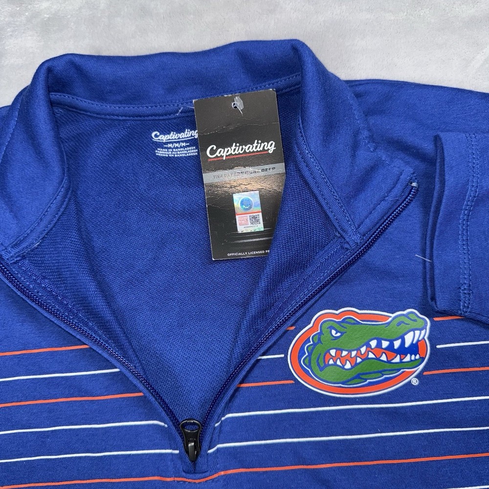 NEW Captivating Medium Quarter Zip Pullover Mens Blue Florida Gators Striped