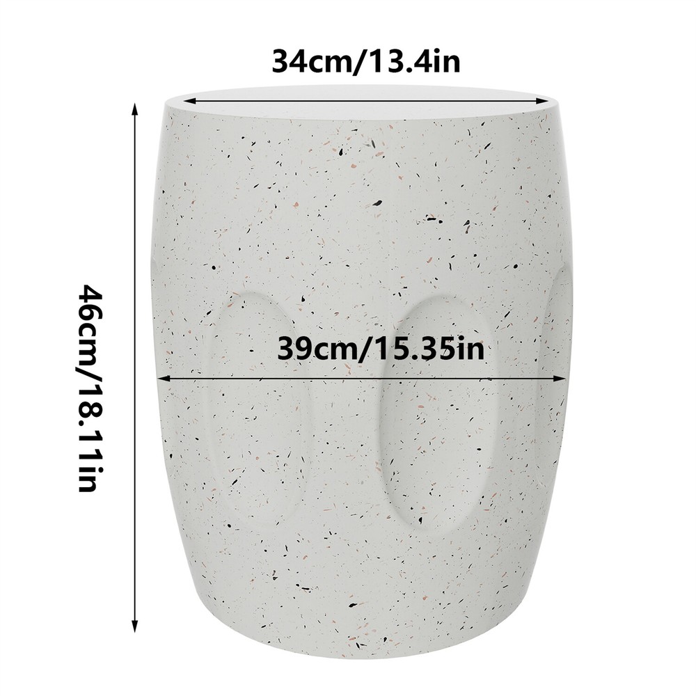 Off-white Round End Table Coffee Sofa Side Table Drum Shape Solid Concrete