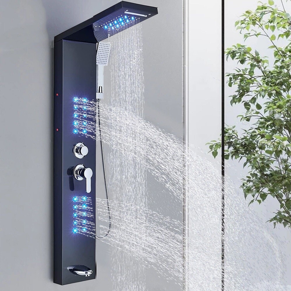 Shower Panel Tower System Faucet LED Rain&Waterfall Head 5-Function Massage Jets