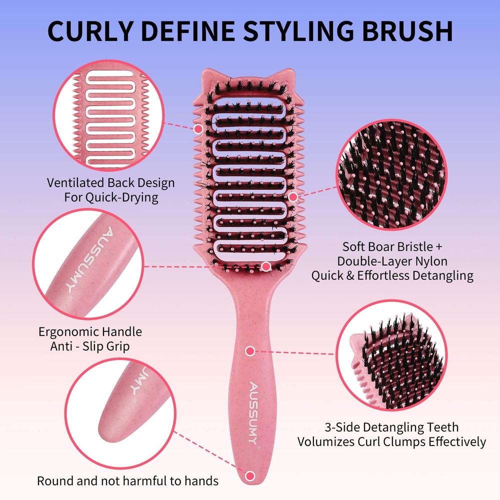 2 Pack Curl Defining Brush – With 3 Styling Tools for Effortlessly Detangles ...