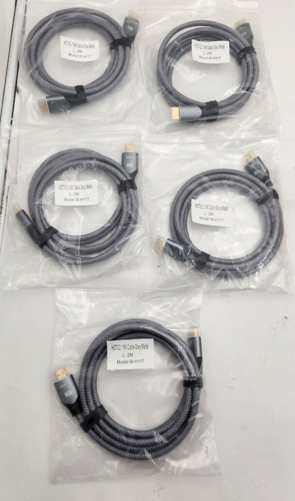 5 Pack HDMI 2.1 8K Gray Braided 2M