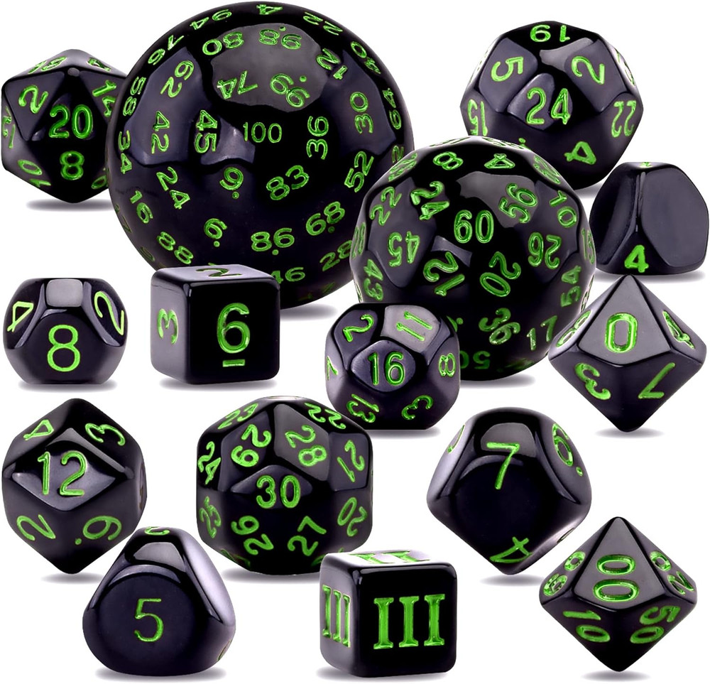 15 Pieces Complete Polyhedral Dice Set D3-D100 Game Dice Set with a Leather Draw