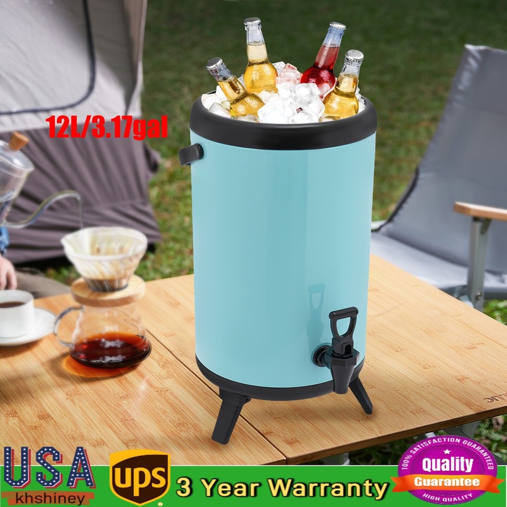 Commercial Coffee Urn 3.17Gal Stainless Steel Hot&Cold Dispenser Fast Brew Blue