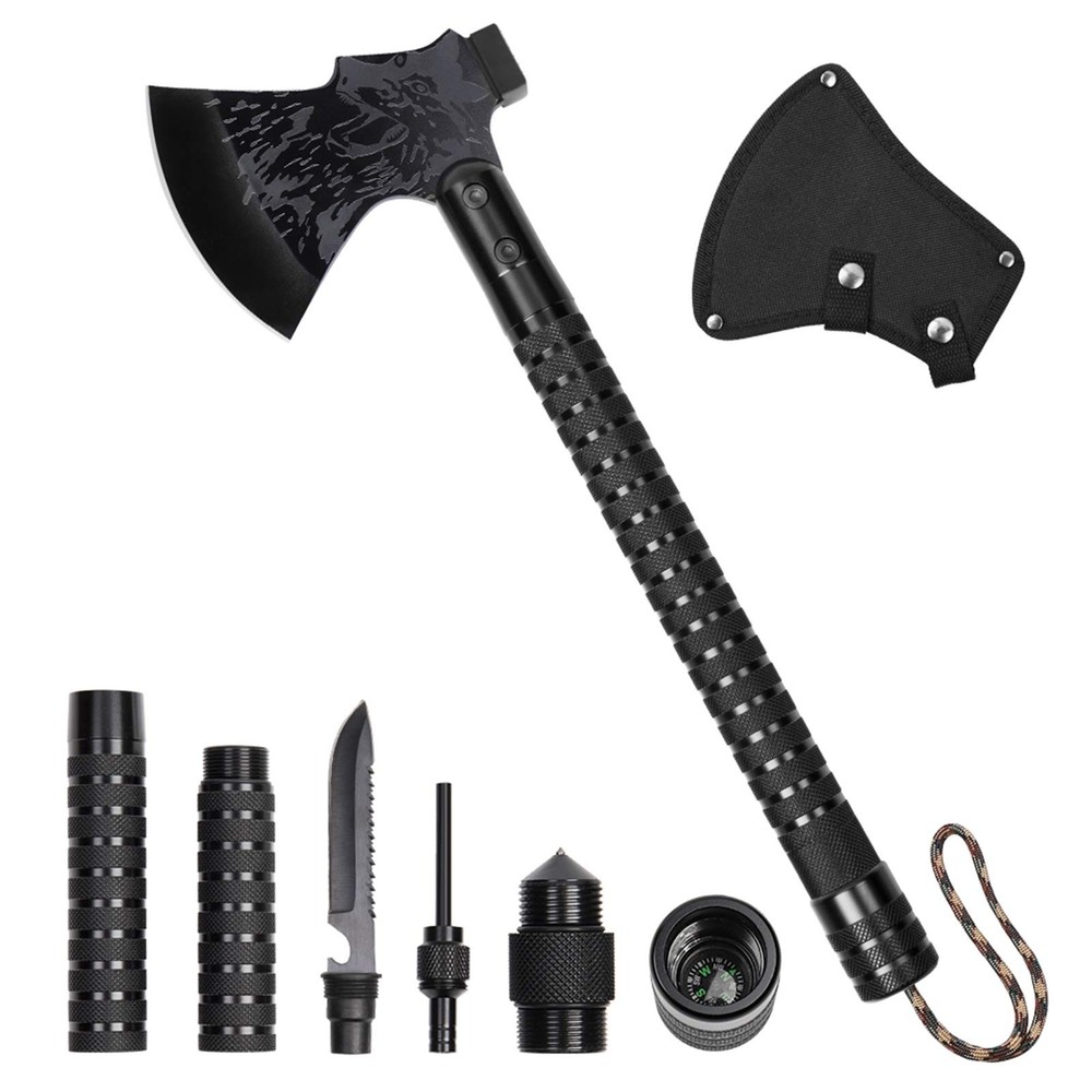 Survival Camping Axe, Folding Tactical Axe Hatchet with Hammer, Nylon Sheath ...