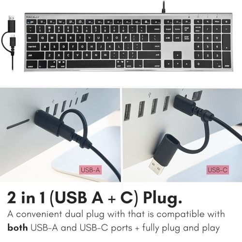 Wired Keyboard for Mac (Upgraded Dual USB A + C Plug) - USB C Space Gray
