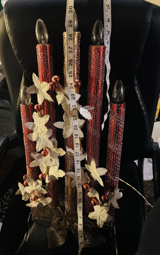 RARE! HUGE PAIR MIROSTAR RED 30” MESH CANDELABRA ORIGINAL BOXES