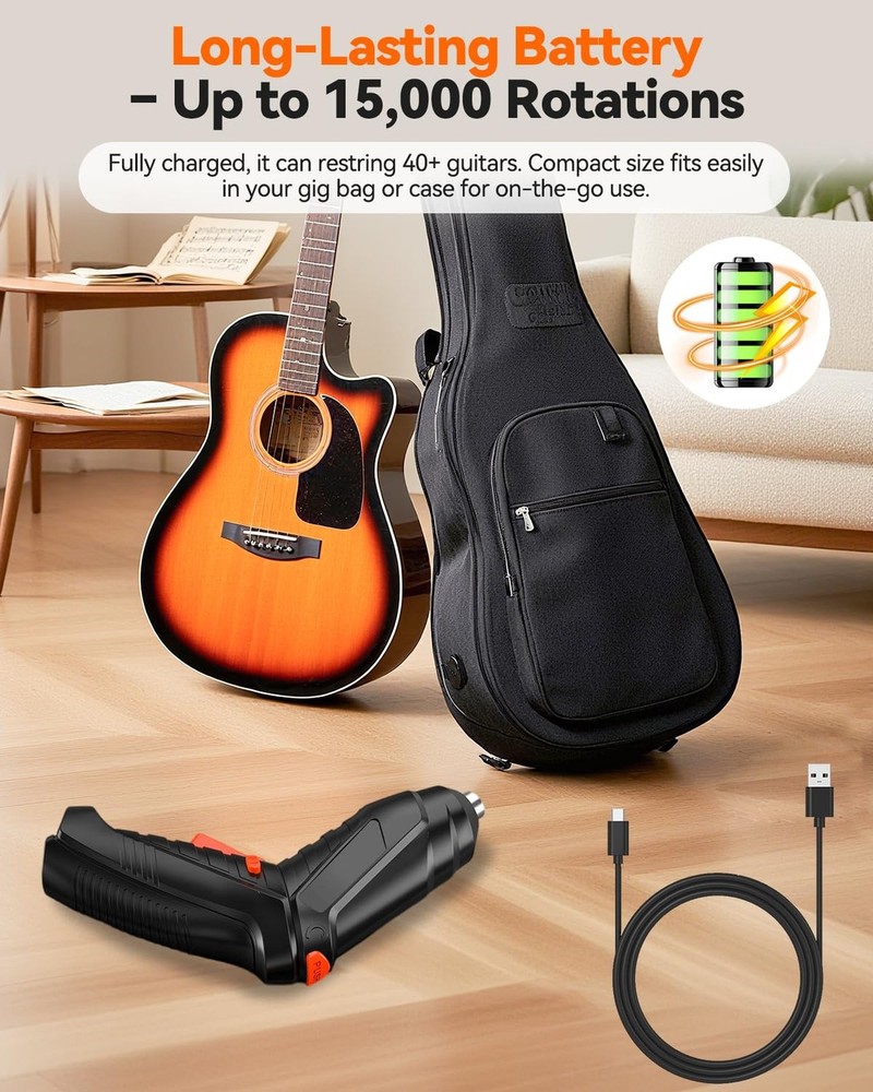 250RPM Guitar String Winder Tool with LED Light, String Cutter, Bridge Pin Pu...