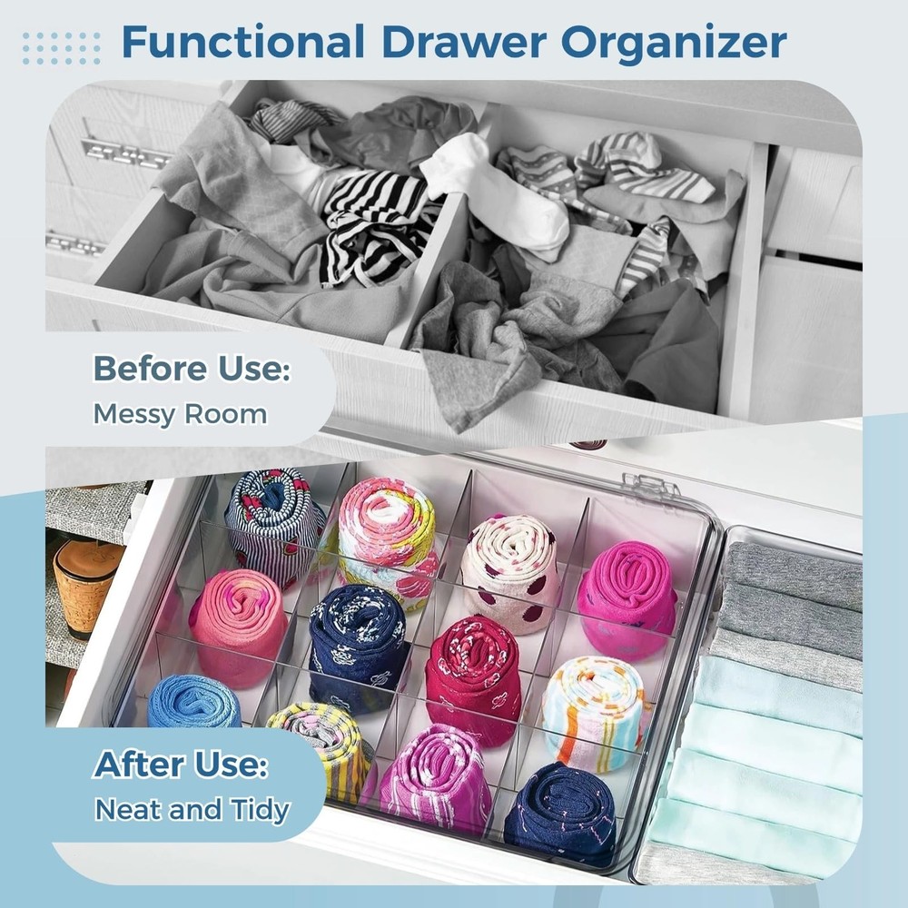 Varku Tie Organizer Box, 12-Cell Clear Tie Rack Organizer, Stackable Tie Disp...