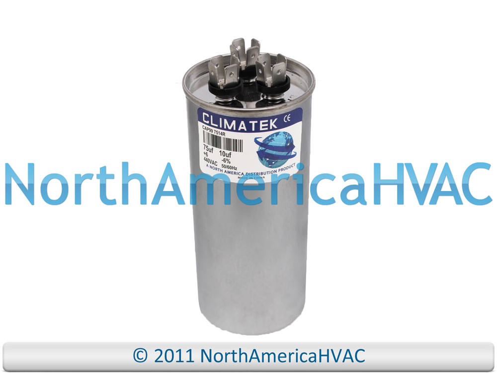 ClimaTek Round Dual Run Capacitor 75 + 10 uf MFD 370 Volt Fits Packard PRCD7510