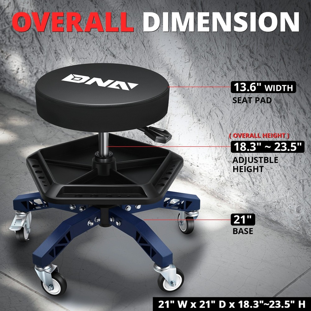 Adjustable Mechanics Rolling Seat Creeper Garage Stool Work Chair w/ Tray Blue