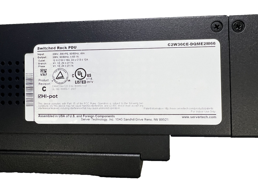 Server Technology Switched Master Pro2 C2W36CE-DQME2M66 PDU