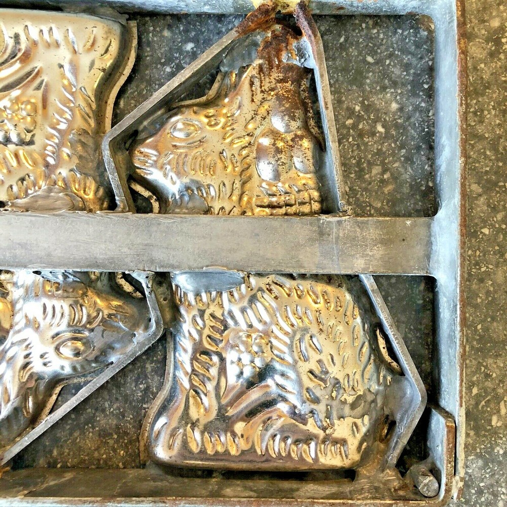 Antique Easter Bunny Chocolate Molds Caged Hinged Rabbit Candy 5 Five 18"x7"x2"