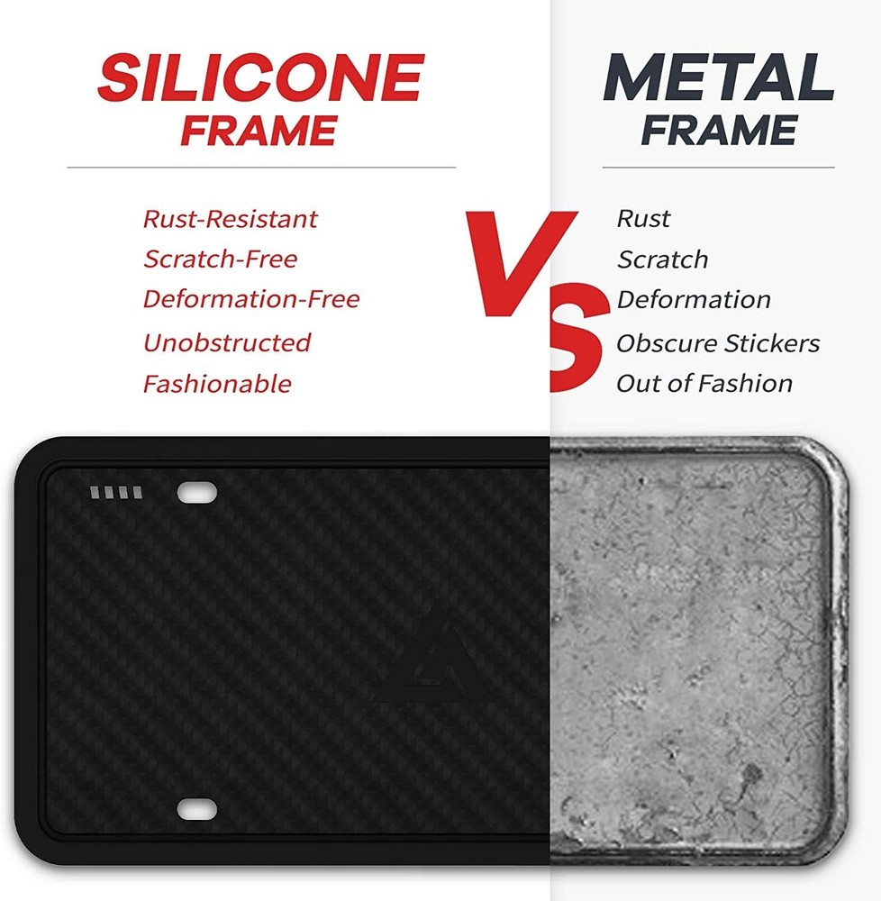 Aujen Silicone License Plate Frames,2 Pack Black Side-Opening 2