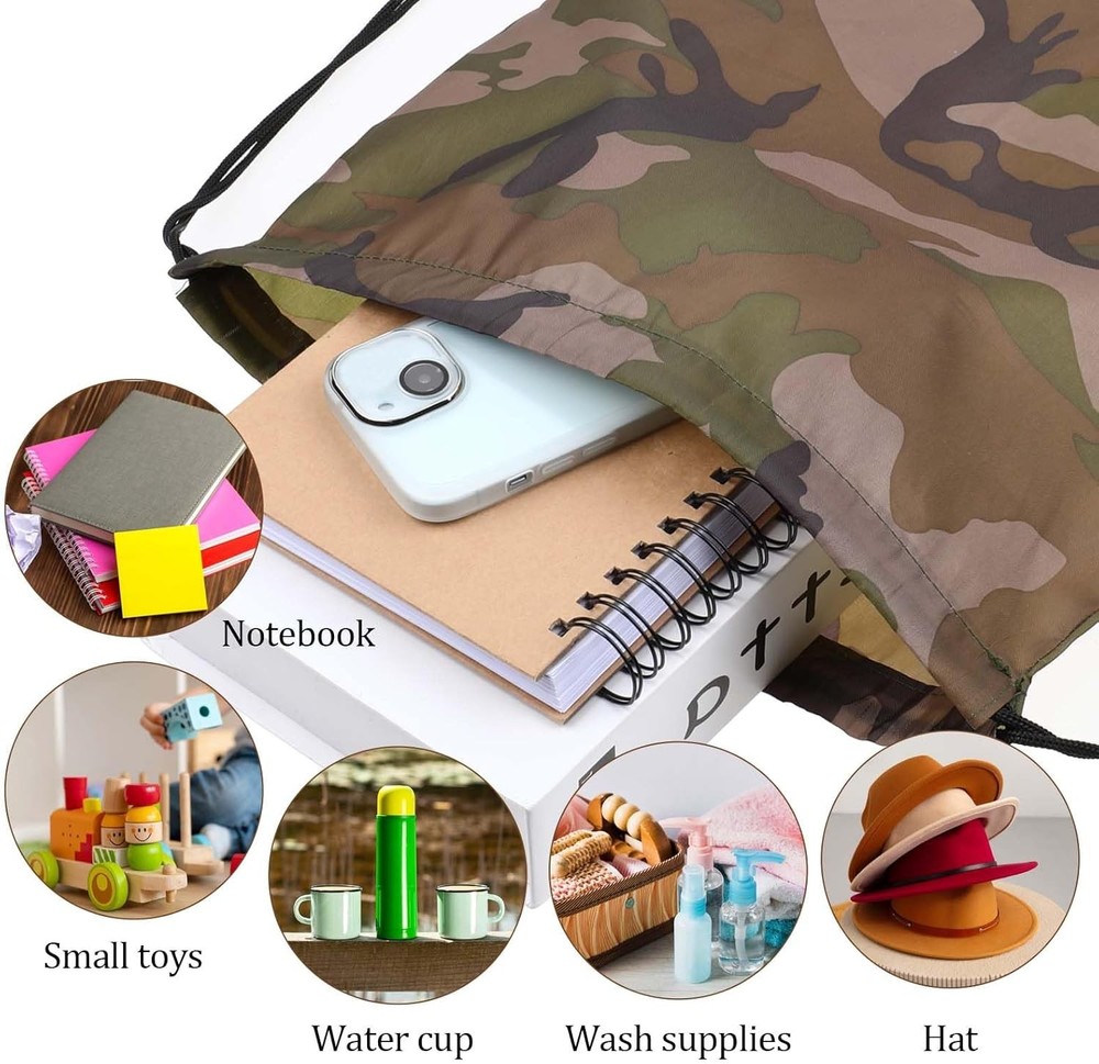 2PCS Camo Bag Drawstring Backpack Draw String 13.8 × 16.5 Inch...