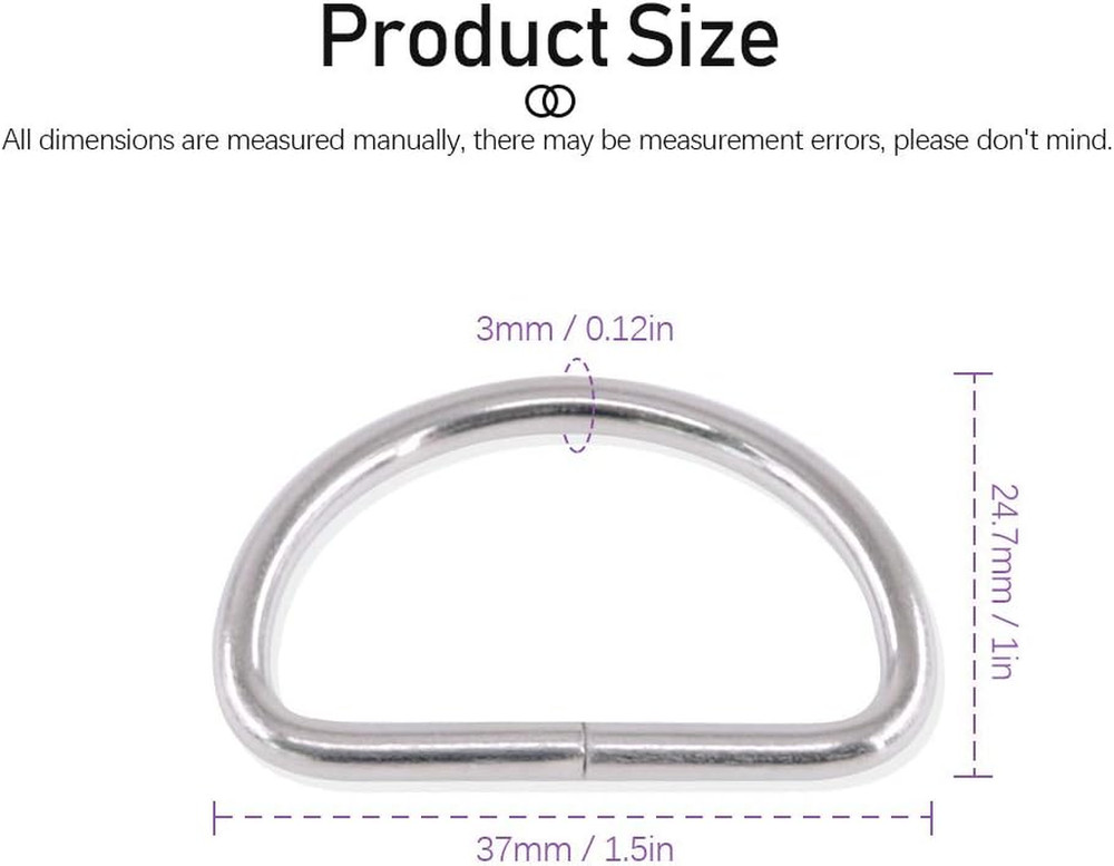 150Pcs Multi-Purpose Metal D Ring Semi-Circular D Ring for Hardware Bags Ring Ha