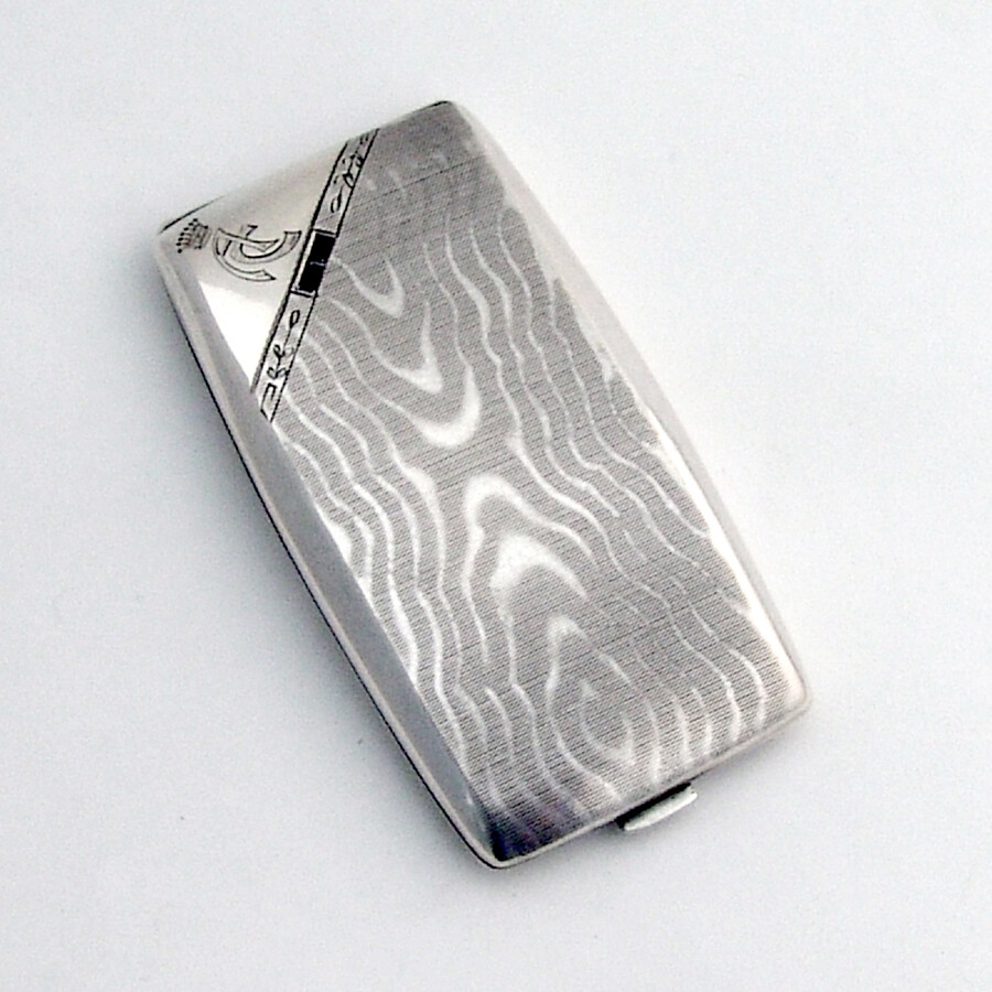 German Engine Turned Cigarette Case Gilt Interior 800 Silver 1900 Mono AC