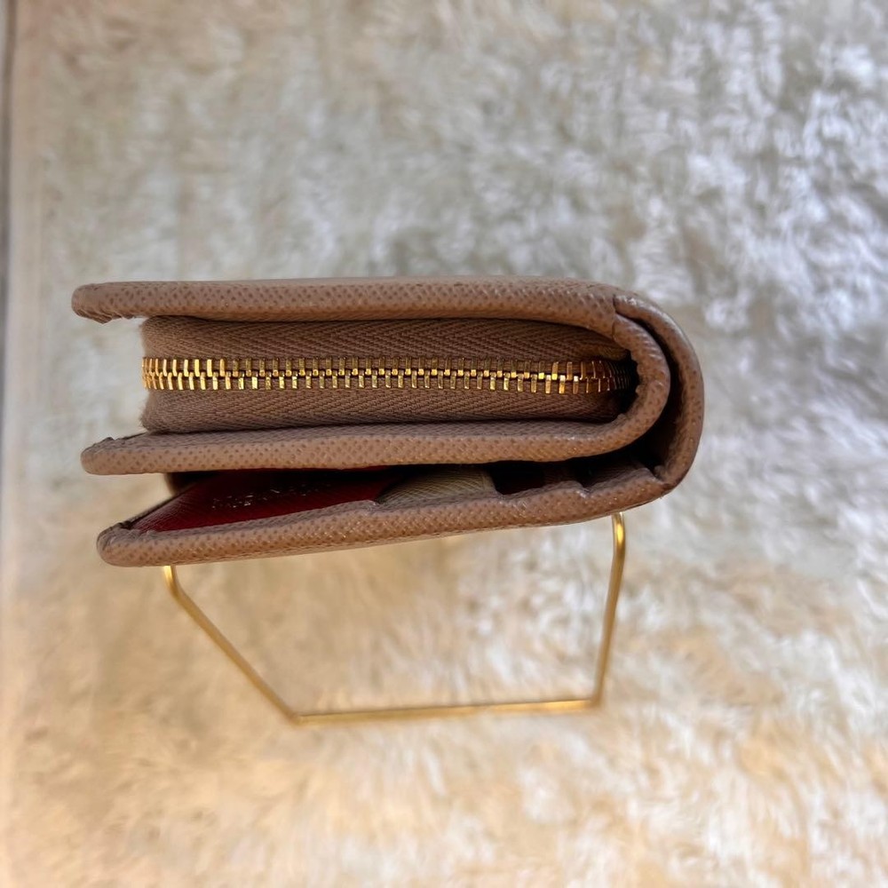PRADA Wallet Two-Fold Saffiano Beige Pink