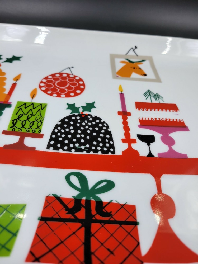 CRATE & BARREL Jenny Bowers Rectangular Christmas Serving Platter Santa Gift