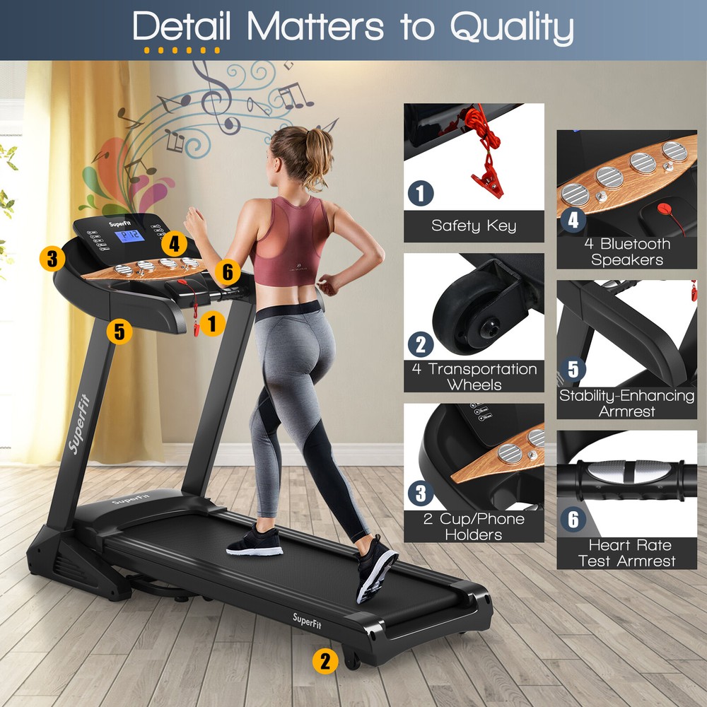 Superfit Electric Folding 3.75HP Treadmill W/Auto Incline 12 Program APP Control