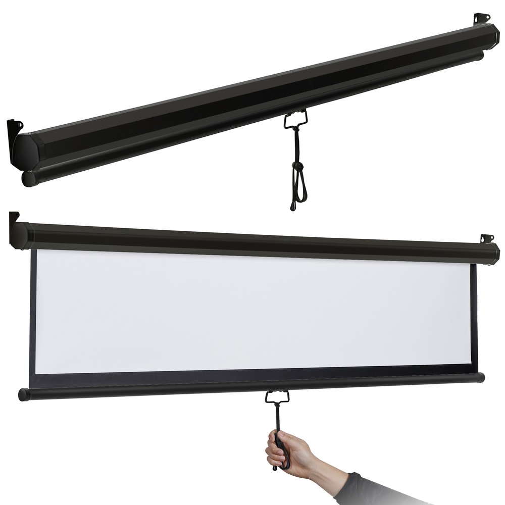 Projector Screen 100 inch 16:10 Pull Down Manual Projection Movie Screen Black