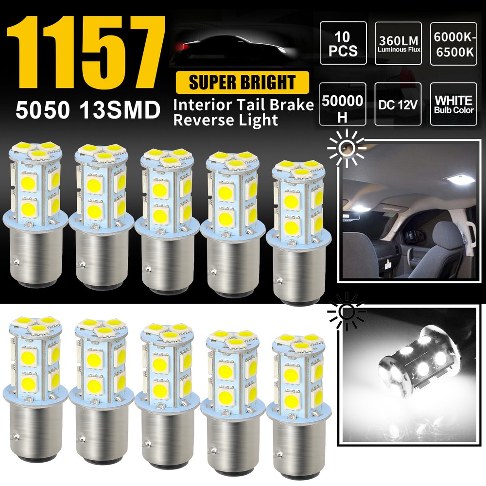 10x 1157 BAY15D 13-SMD LED Tail Brake Stop Turn Signal Parking Light Bulbs White