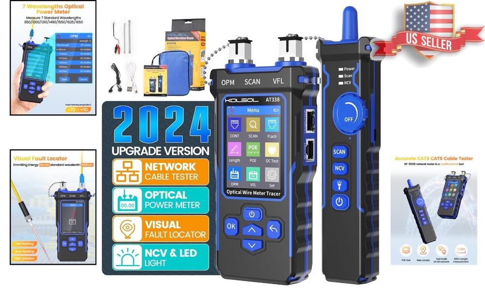 Multi-Function Blue Ethernet Tester - Visual Fault Locator & Non-Contact Voltage