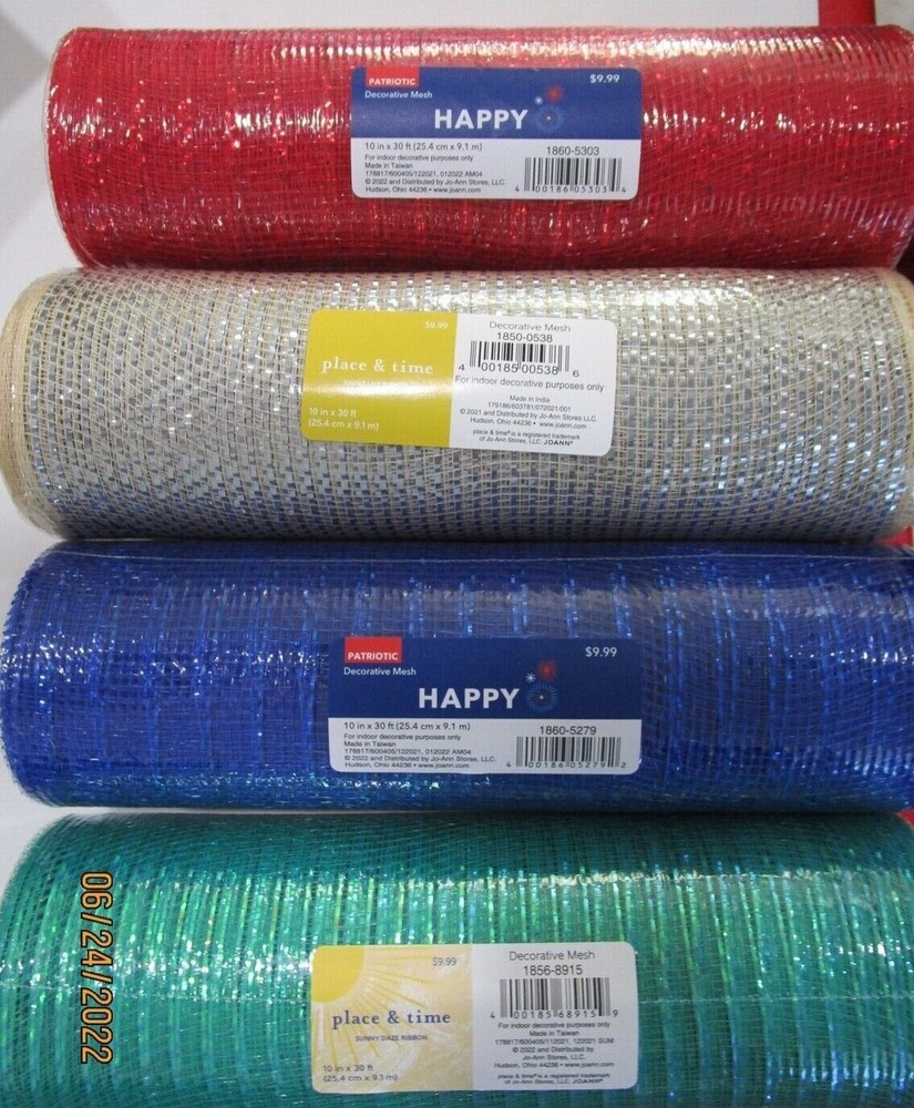 DECORATIVE MESH.. RED ..  BLUE...GREEN..SILVER....10 " X 30  '