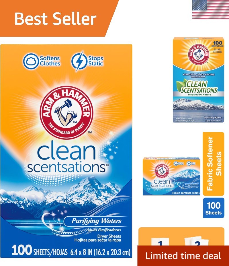 100 Softener Sheets Featuring Purifying Waters - Softness & Static Reduction