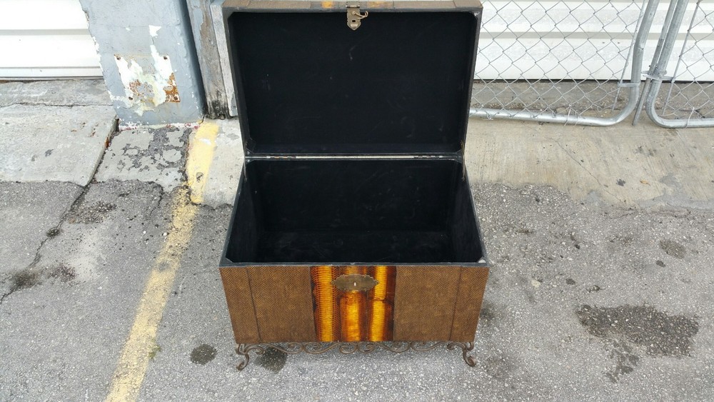 70'S EXOTIC SNAKESKIN TRUNK WITH SCROLLED IRON LEGS