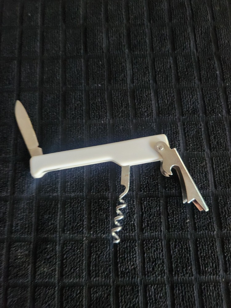 Waiter Corkscrew • Bottle Opener • Knife Combo • White Plastic